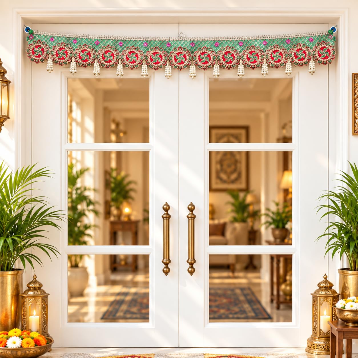Gold Lotus Toran - Traditional Indian Door Decor -15
