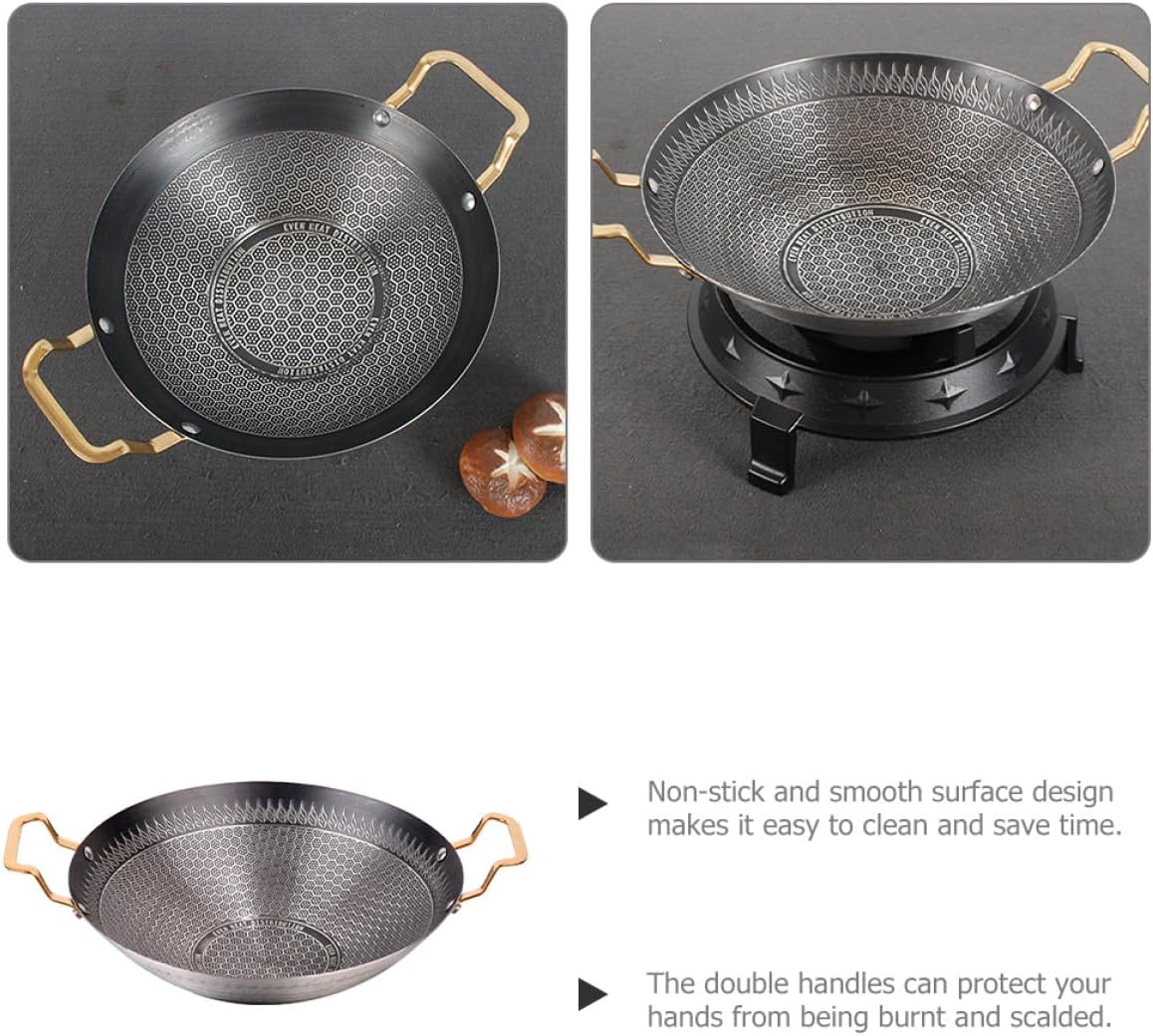 Thickened Stainless Steel Non-stick Cooking Pot Double Handle Honeycomb Dry Pan for Seafood Hot Pot Spicy Kitchen Tool with Even Heat Distribution and Easy-clean Surface