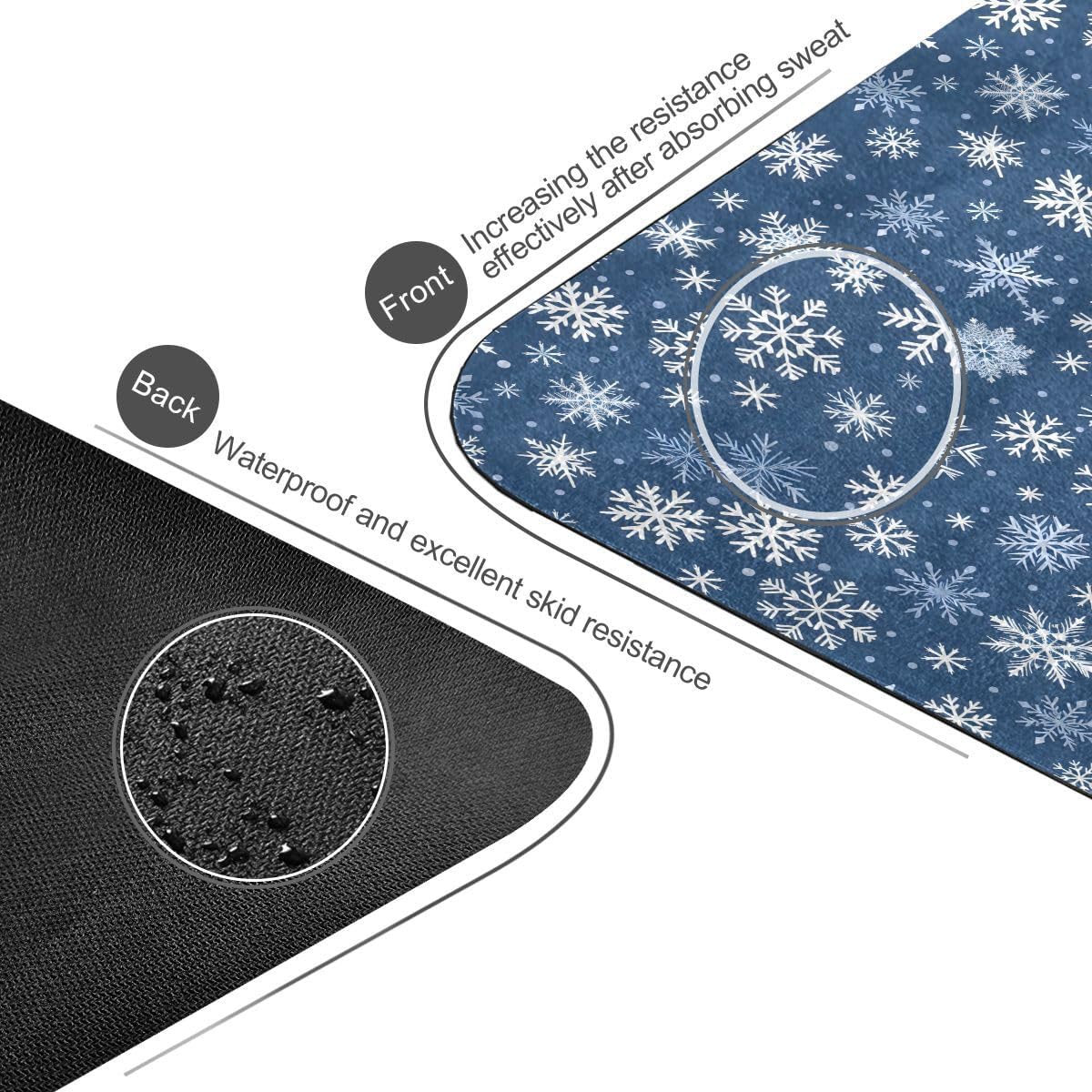 ALAZA White Snowflakes Pattern Yoga Mat Non Slip Fitness Exercise Mat, Workout Mat for Yoga, Pilates and Floor Exercises