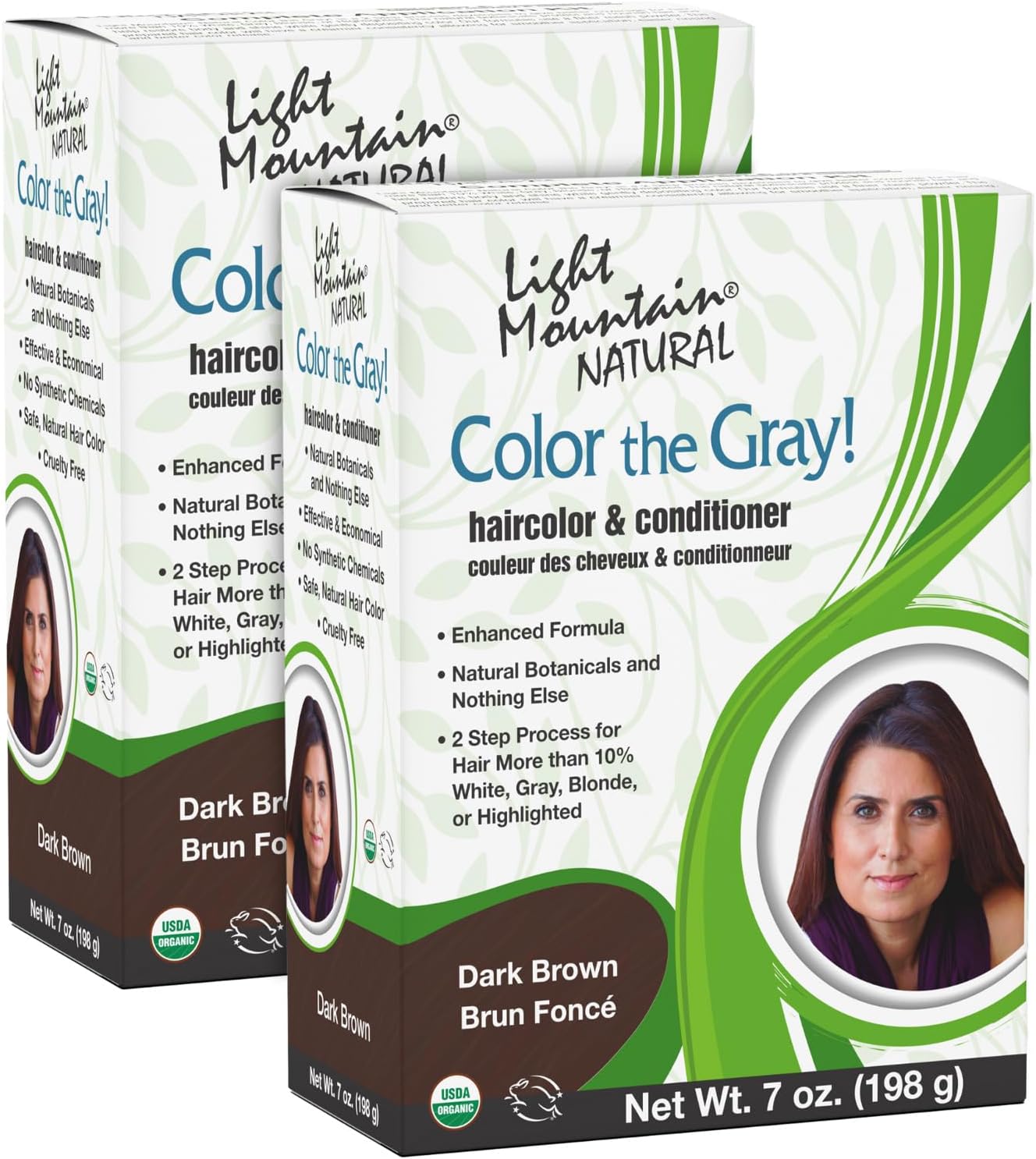 Henna Hair Color & Conditioner, Color the Gray - Dark Brown Hair Dye for Men/Women, 2-Step Chemical-Free, Semi-Permanent Hair Color for White, Gray, and Blonde Hair, 7 Oz (Pack of 2)