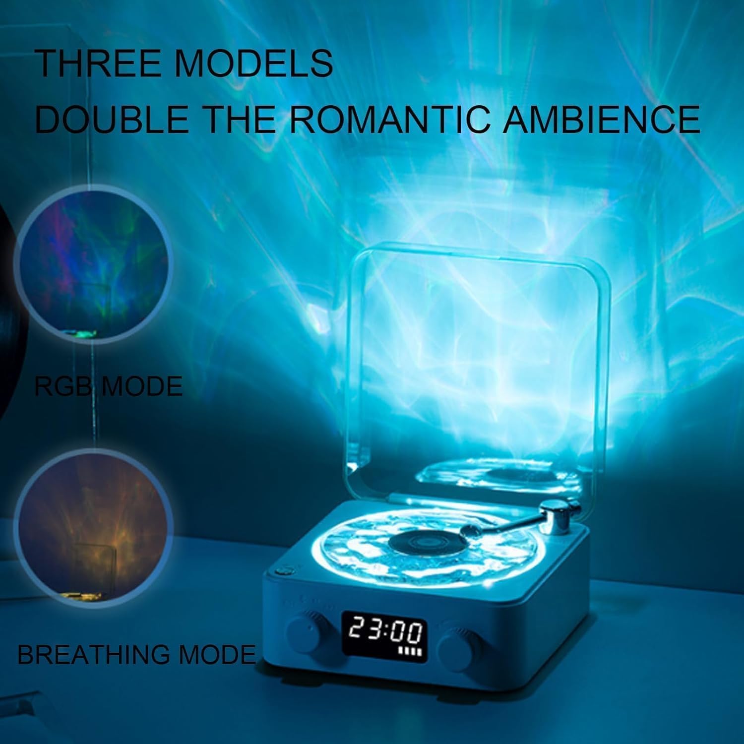 Altavoz giratorio retro con Bluetooth y luces ajustables, cuenta con 4 sonidos naturales, ideal para dormitorio, al aire libre y fiestas