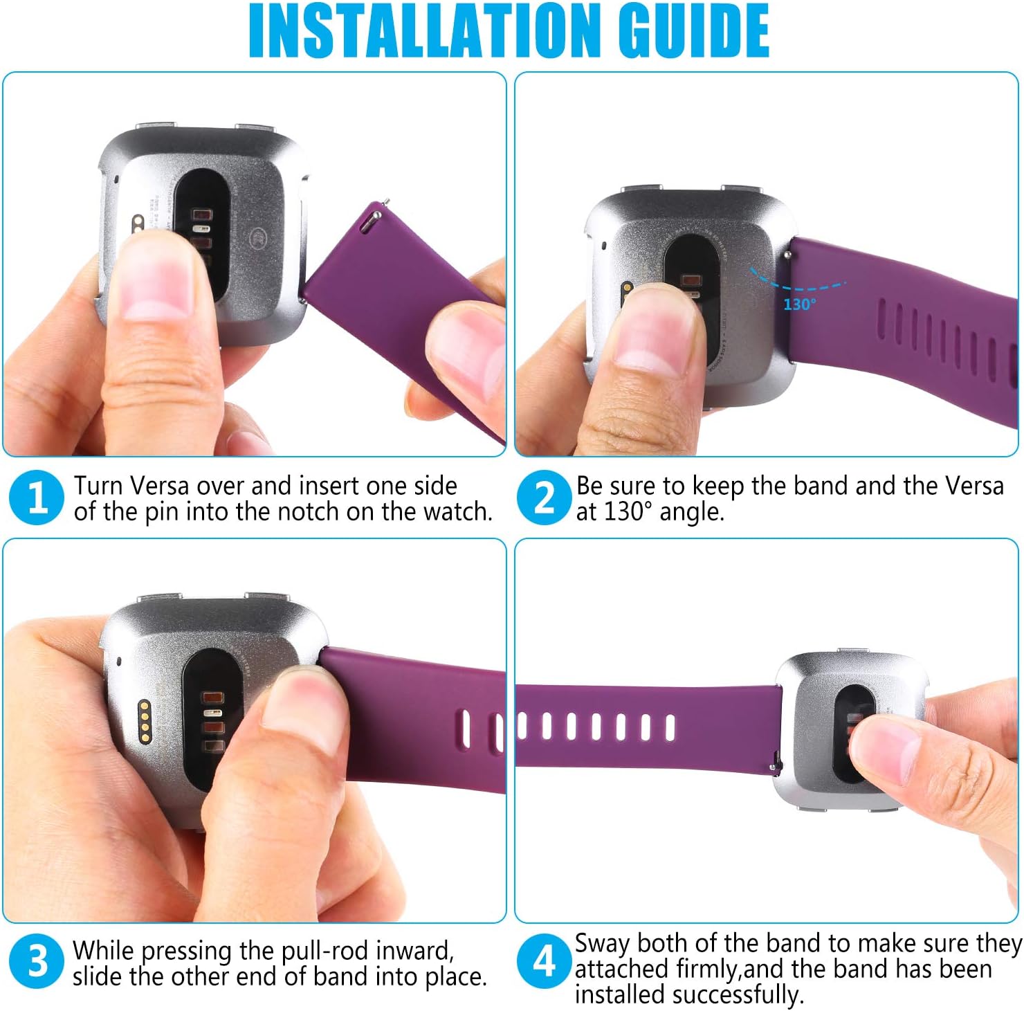 Neitooh 4 Packs Bands Compatible with Fitbit Versa/Versa 2/Fitbit Versa Lite for Women and Men, Classic Soft Silicone Sport Strap Replacement Wristband for Fitbit Versa Smart Watch : Electronics