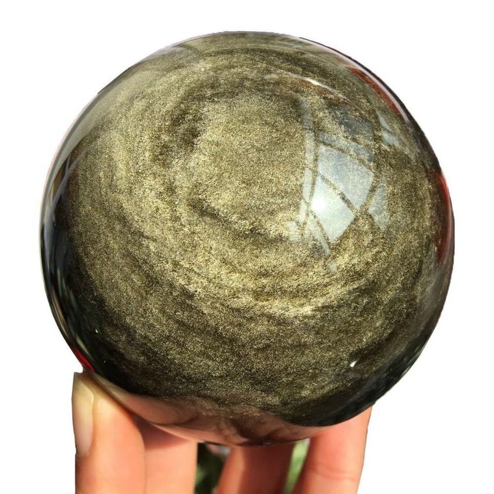 SHFTQXSLAT Gold Obsidian Crystal Sphere Polished Black Quartz Ball Ornaments (Size : 750-800g)