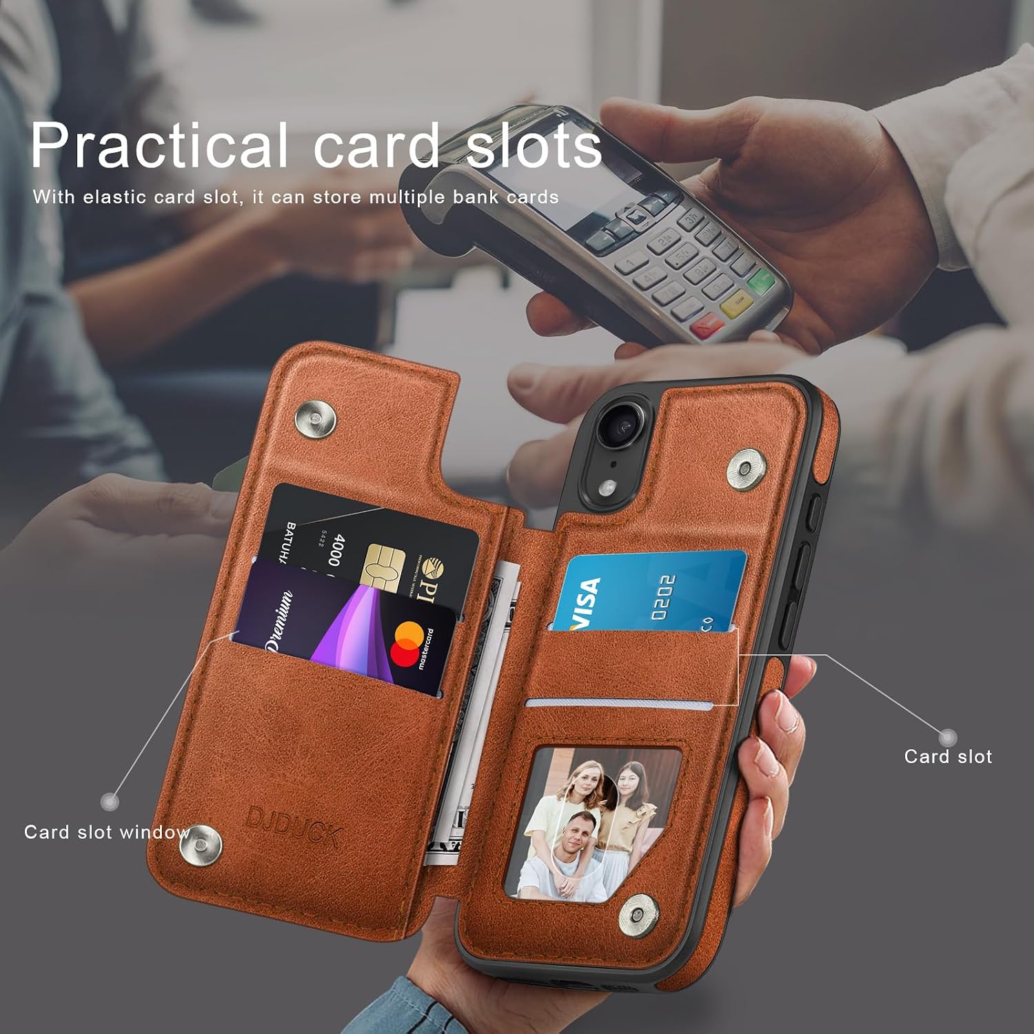DJDUCK Designed for iPhone XR Case Wallet with Card Holder, [Magnetic Clasp Cover] [RFID Blocking Leather Protection] Shockproof Women Men Cases 6.1 Inch for Apple XR Light Brown