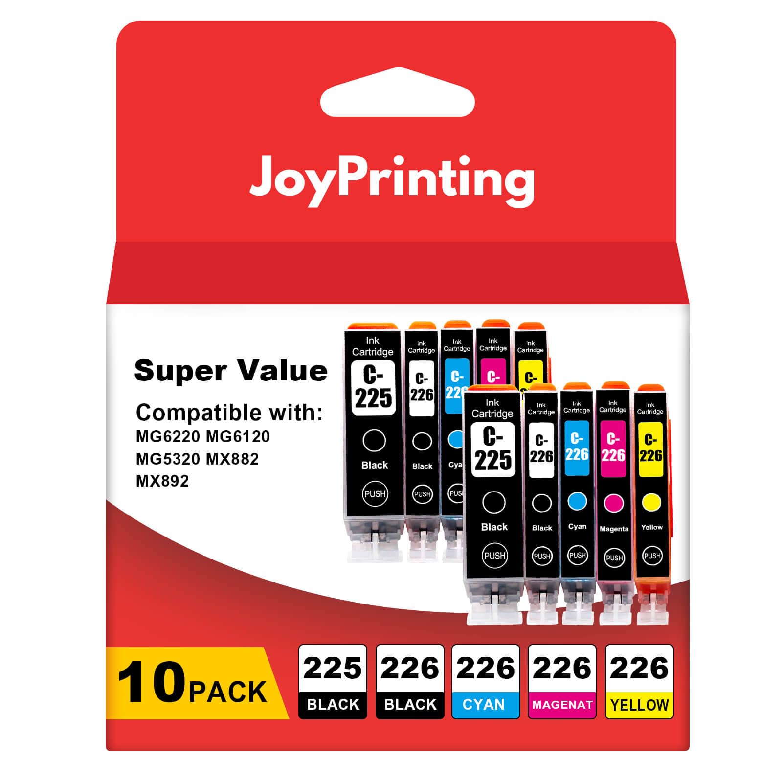 JoyPrinting PGI-225 CLI-226 Ink Cartridges Compatible with 225 226 Ink PGI225 CLI226 CLI 226 Use for MG5320 MG6220 MG5220 MG6120 MG8220 MX882 MX892