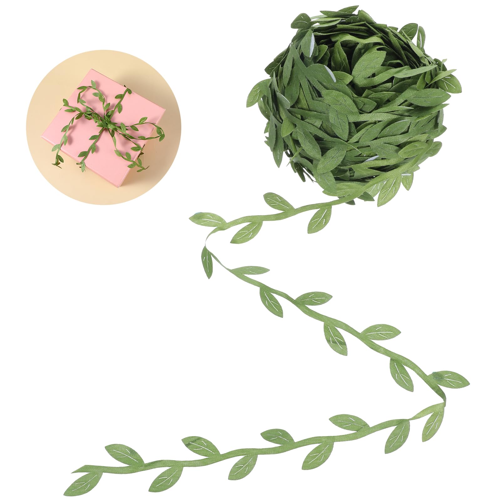DOPENSPI 131ft Green Leaf Ribbon, Artificial Vines Leaf String Trim Ribbon Green Leaves Jungle Greenery for DIY Craft Party Baby Shower Wedding Wreaths Home Decoration Garland Christmas(20m)