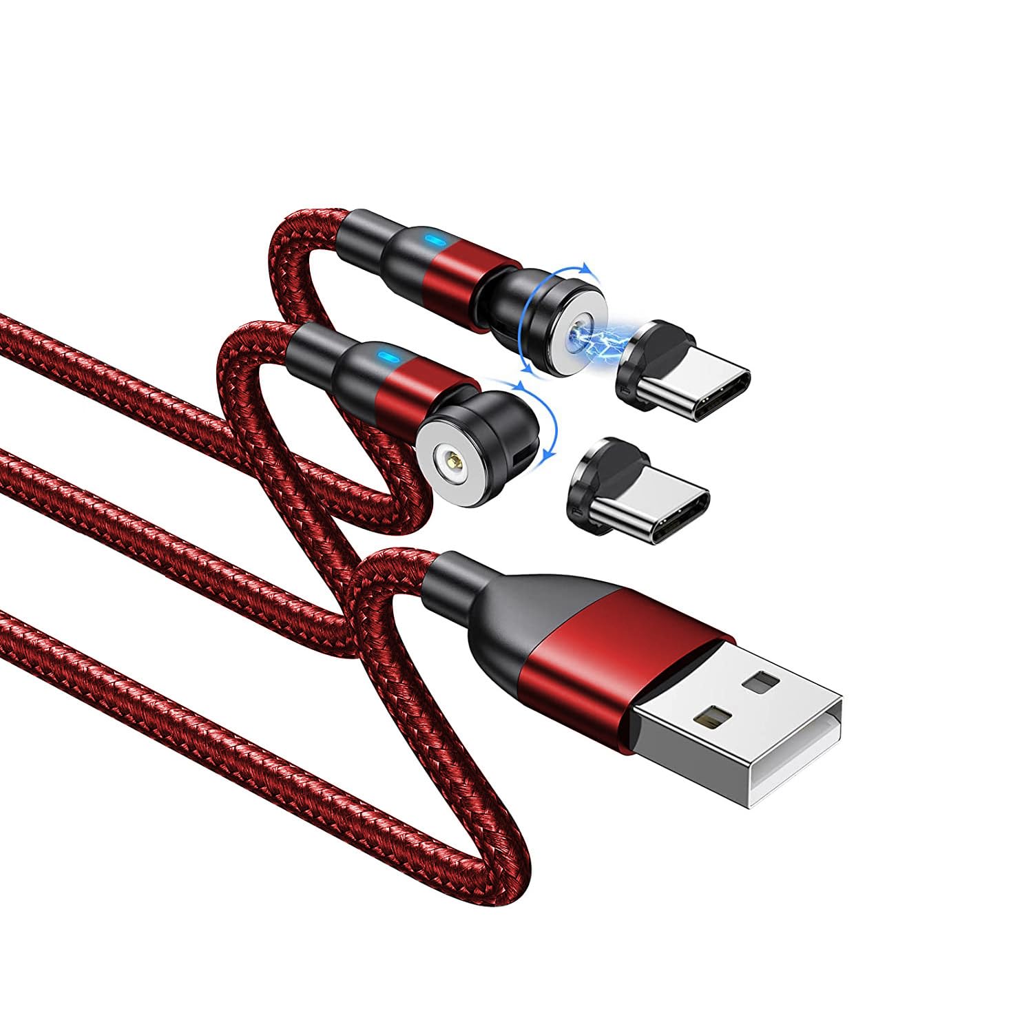 BITHAI Magnetic Charging Cable 2 Pack 360°& 180° Magnetic Phone Charger Cable 2.4A USB C Charging Cable for Type C (1.6ft*2)