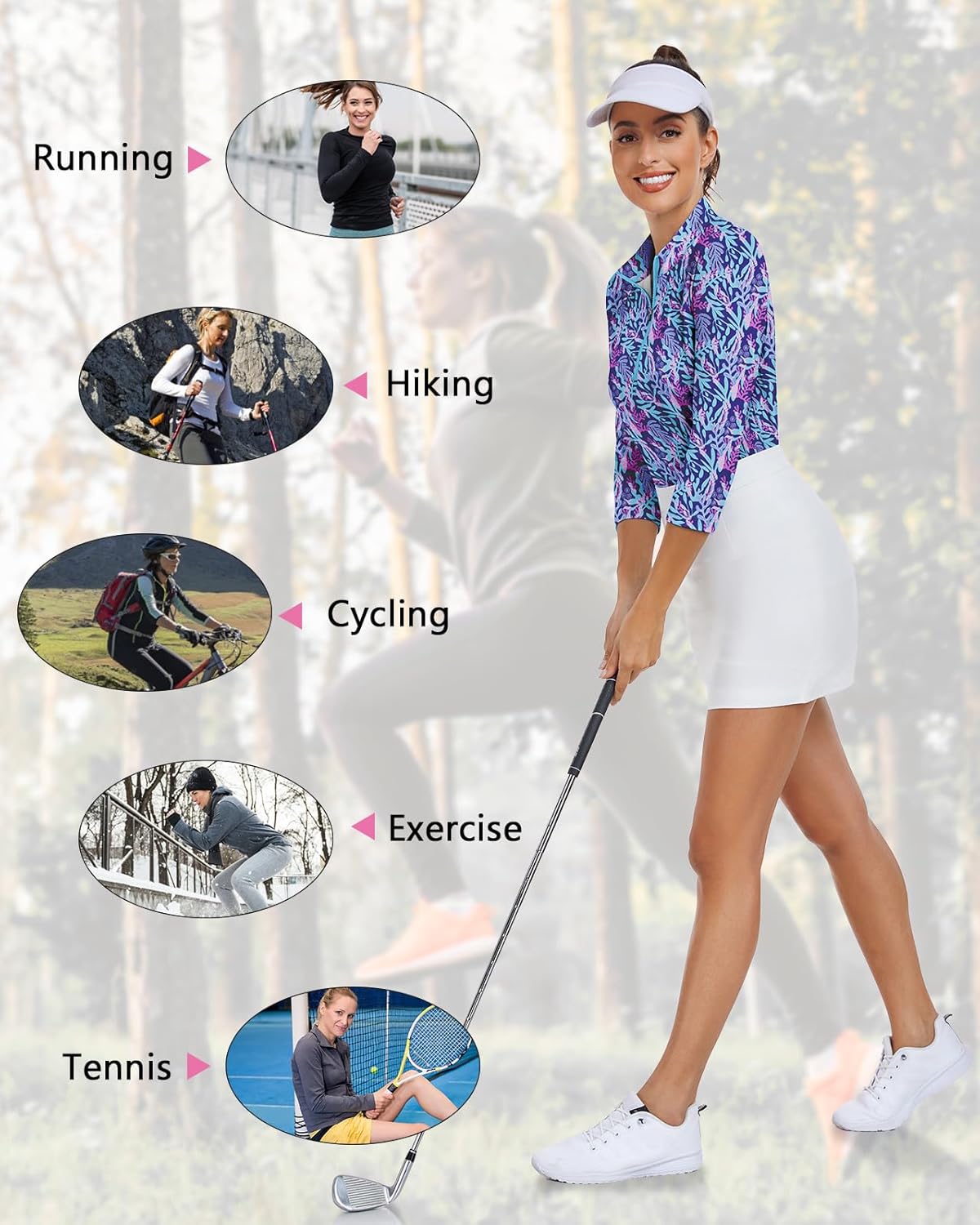 WOWENY Women's 3/4 Sleeve Athletic Golf Shirts Quarter Zip Pullover Collared T-Shirt Workout Print Tennis Top - Image 5