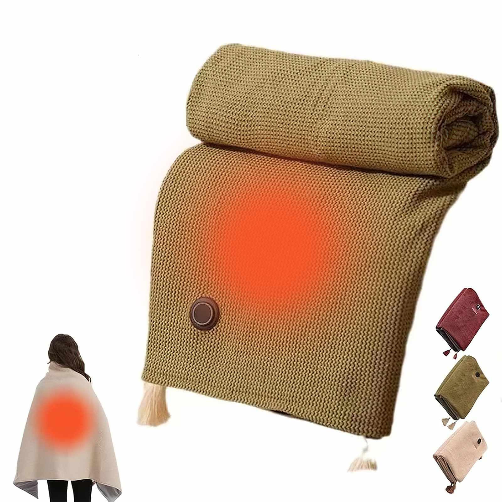 Peamoo Women's Green Portable Usb Heated Blanket,Heated Shawl Wraps,Battery Powered 2-In-1Soft Wearable Heated Shawl Blanket With Zipper,150 * 80Cm & 3 Heating Levels Electric Throw Blanket For Office Home Camping (Green)