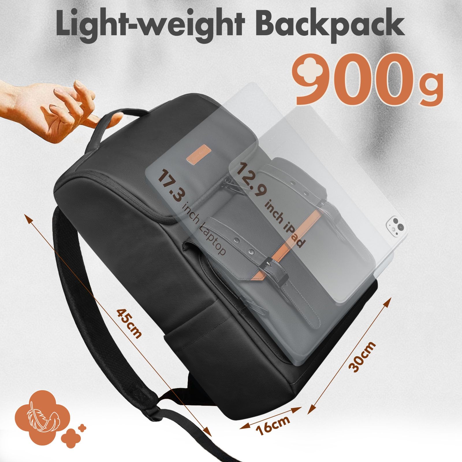 hk Mochila Vintage para Hombre Mujer, Mochila Portátil 15.6 Pulgadas | con Solapa Magnética, Mochila con tapa, Ligera Impermeable, Mochila Trabajo Viaje Universidad Mochila Antirrobo Casual,Negro