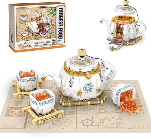 ENJBRICK Kit de mini tetera de bloques de construcción para Adutls, lindo juego de construcción de tienda de té de ciudad para niñas de 8 a 12 años
