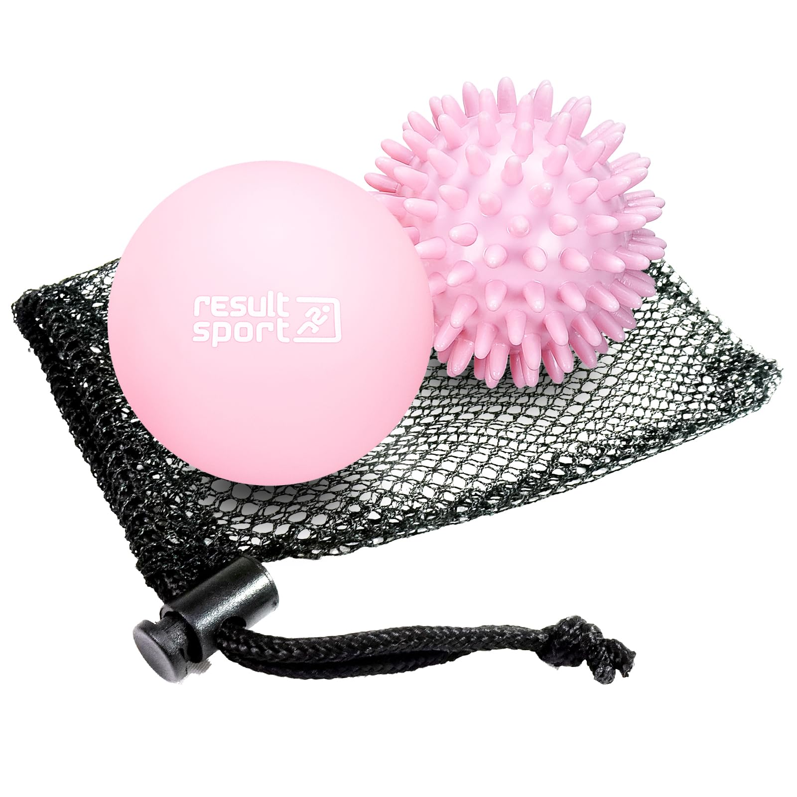 ResultSport Massage Ball Set with Storage Bag, Plantar Fasciitis Recovery, Trigger Point Massage, Deep Tissue Myofasical Relief (Lacrosse & Spike - Pink, Spiky/Lacrosse Balls - Pack of 2)