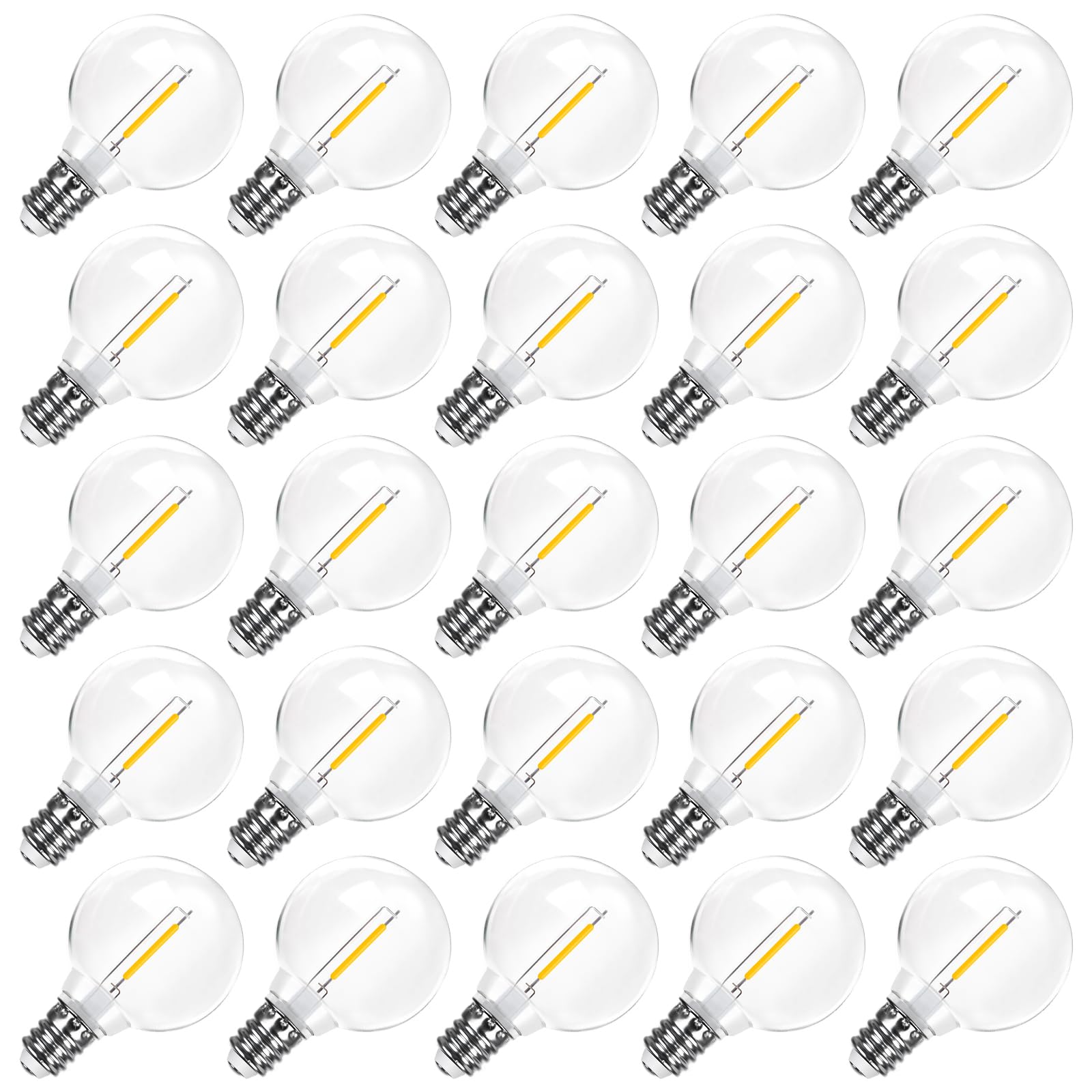 LangPlus+ 25 Pack G40 LED Light Bulbs Shatterproof, Low Voltage DC 24V 1W E12 Base LED Replacement Bulb, 2700K Soft Warm White Globe Edison Bulb for DC 24V Solar Powered Outdoor String Lights