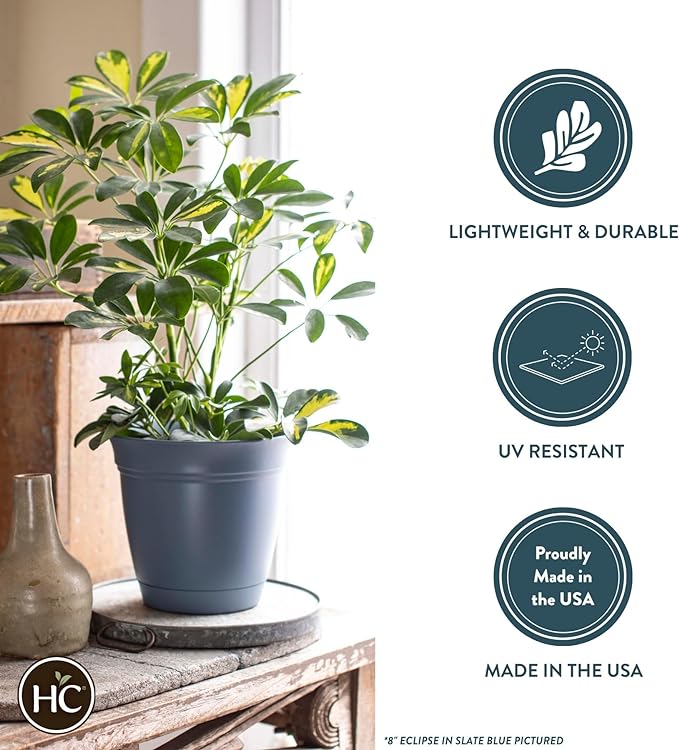 Enhance your indoor or outdoor space with this versatile planter with a removable and attached saucer. The contemporary design and fresh colors make it perfect for modern styling, while also coordinating perfectly with our full Eclipse line of planters, window boxes, and hanging baskets. At 12"x12"x10.5" in size, this durable and lightweight container is ideal for showcasing your favorite plants or flowers in a stylish and convenient way.