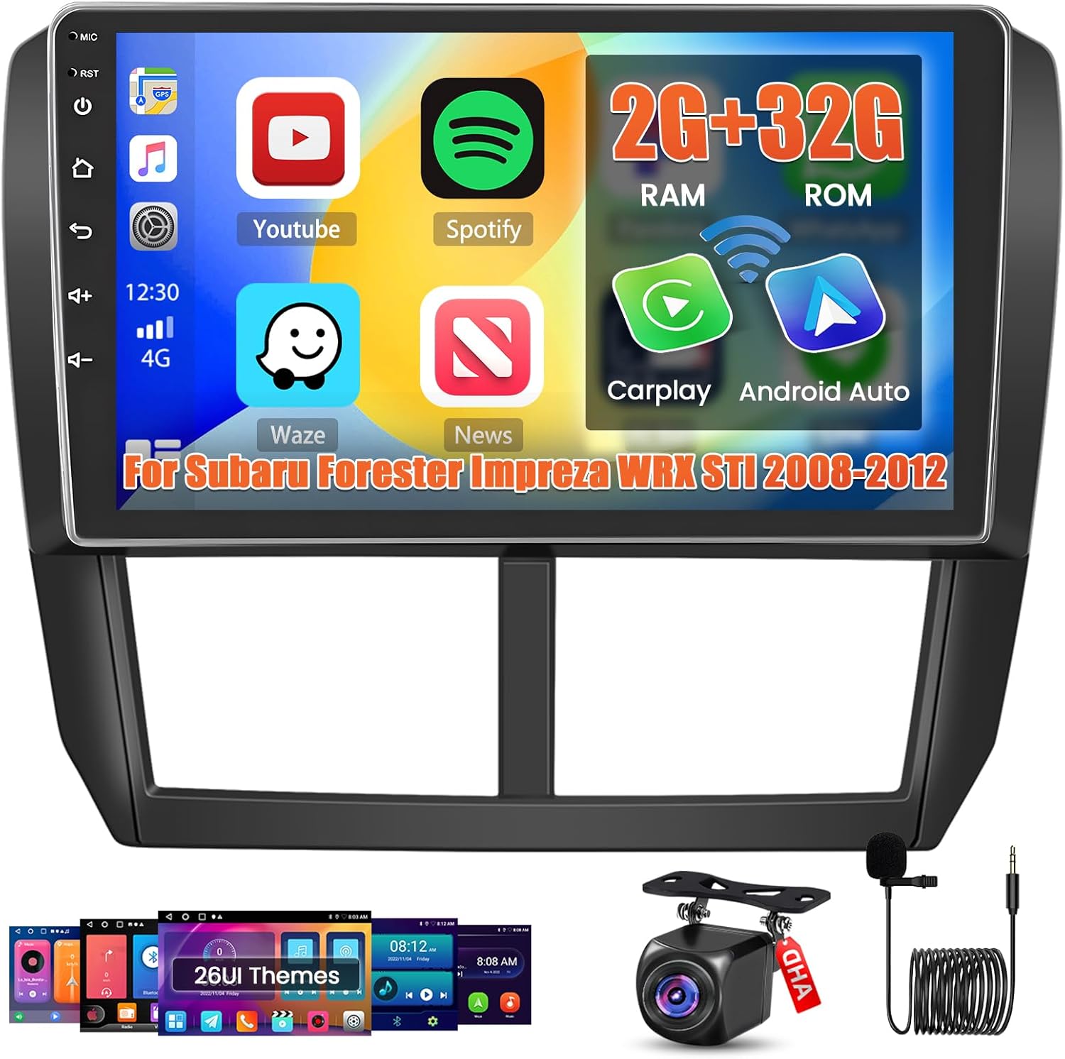 Radio for Subaru Forester Impreza WRX STI 2008 2009 2010 2011 2012 Android 13 Car Stereo 2+32G 9'' Touch Screen CarPlay Android Auto AHD Backup Camera Bluetooth GPS WiFi DSP