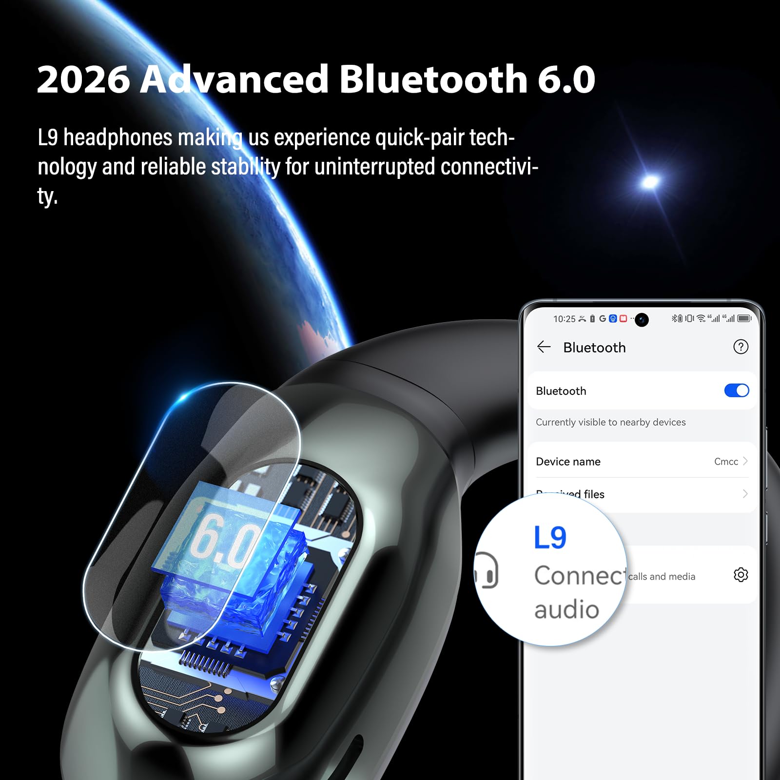 Écouteurs sans fil Bluetooth à oreilles ouvertes pour le fitness/entraînement Noir
