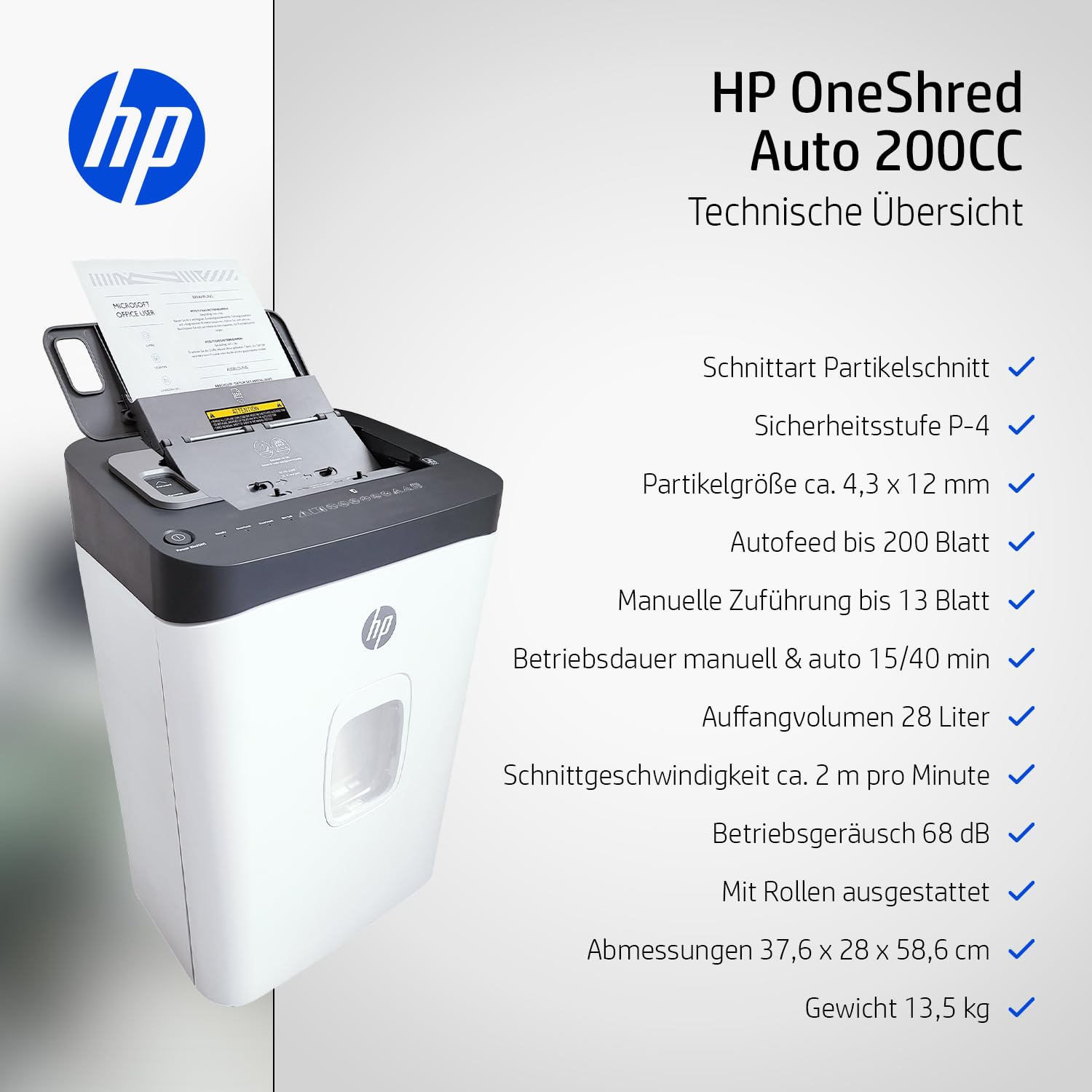 HP One HRED Auto 200CC biało-szara niszczarka