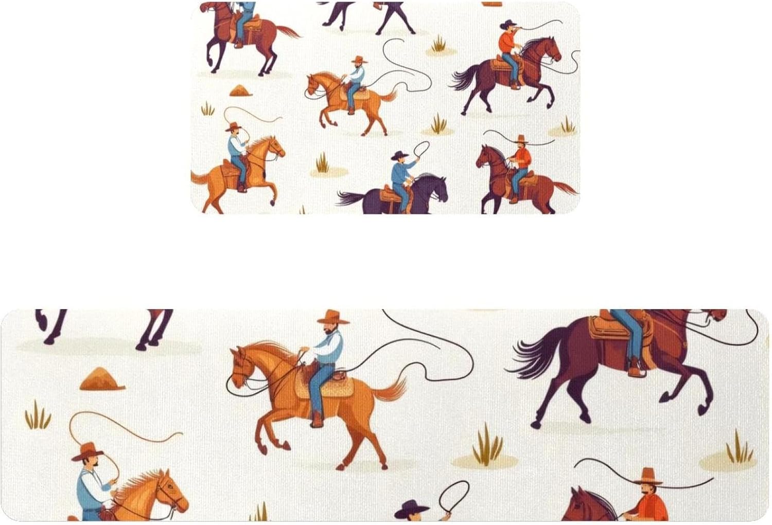 Kitchen Rugs Anti Fatigue, Wild West Cowboys Men Pattern Non Skid Cushioned Kitchen Mats and Rugs, Comfort Standing Mat Pads, 2 PCS Kitchen Runner Rug, Washable, Absorbent