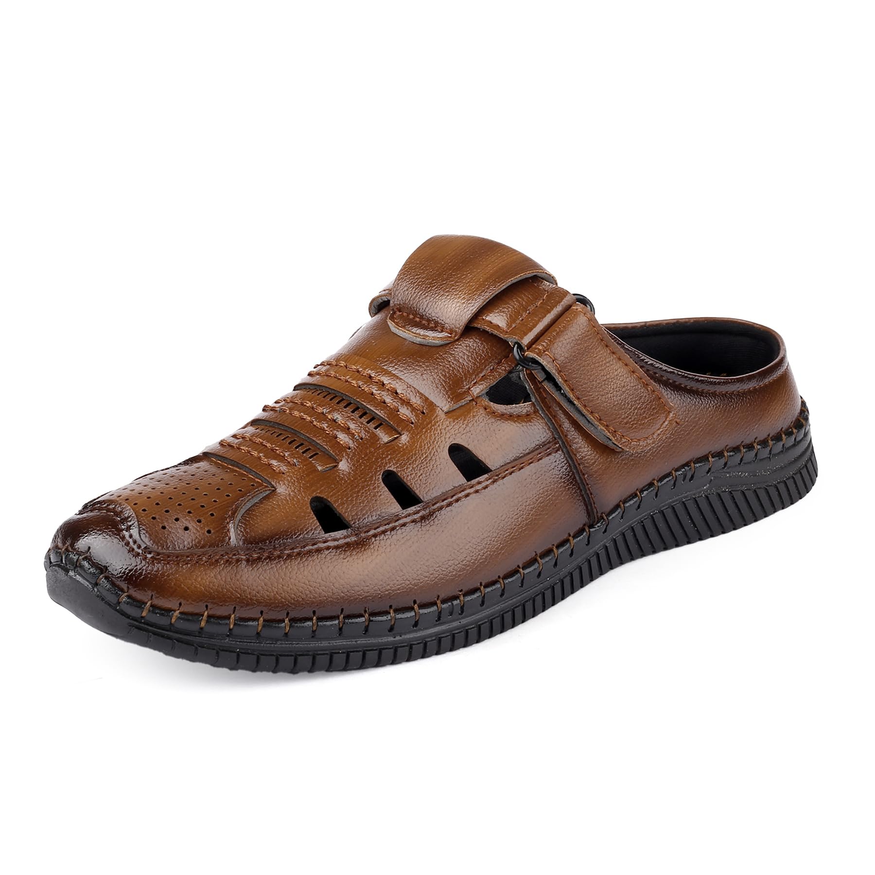 Kraasa Mens Openback Genuine Quality Half Fishermen, Half Roman Flexible Good Looking Stylish Sandal For Mens Tan UK 9 (B0D4JNF814) Amazon Price History, Amazon Price Tracker