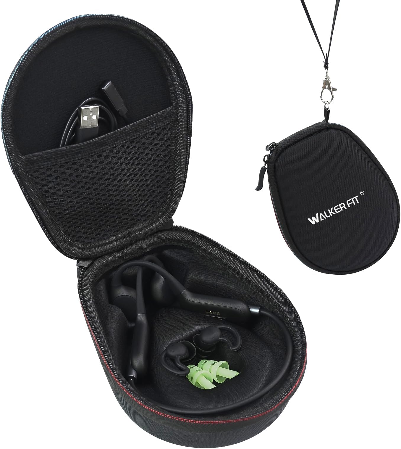 WalkerFitHard Case Compatible with T10 PRO, Shokz OpenRun Pro/OpenRun/OpenRun Mini/OpenMove, Aftershokz, Qaekie, CXK, GUGTTR, Hard Shell Carrying Bag with Lanyard for Travel, Black(Case Only)