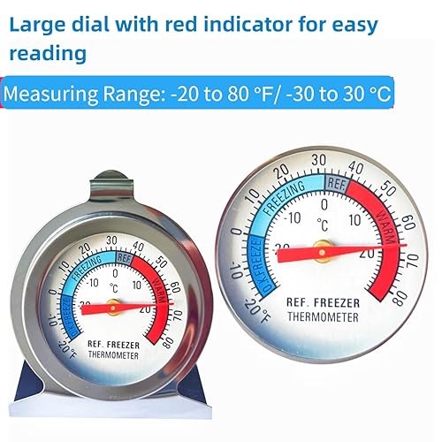 Miniatura 2 de Paquete de 6 termómetros para refrigerador y congelador, serie clásica, termómetro de esfera grande de acero inoxidable para refrigerador,
