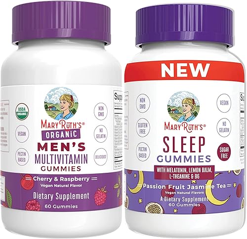 MaryRuths - Paquete de gomitas multivitamínicas y melatonina para hombre de USDA Apoyo inmunológico Gomitas para dormir con teanina L bálsamo de