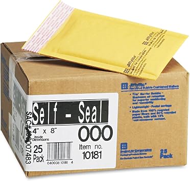 Sealed Air Jiffylite Self-Seal 4 x 8 Inch Brown Kraft Mailers 25 Pack 10181