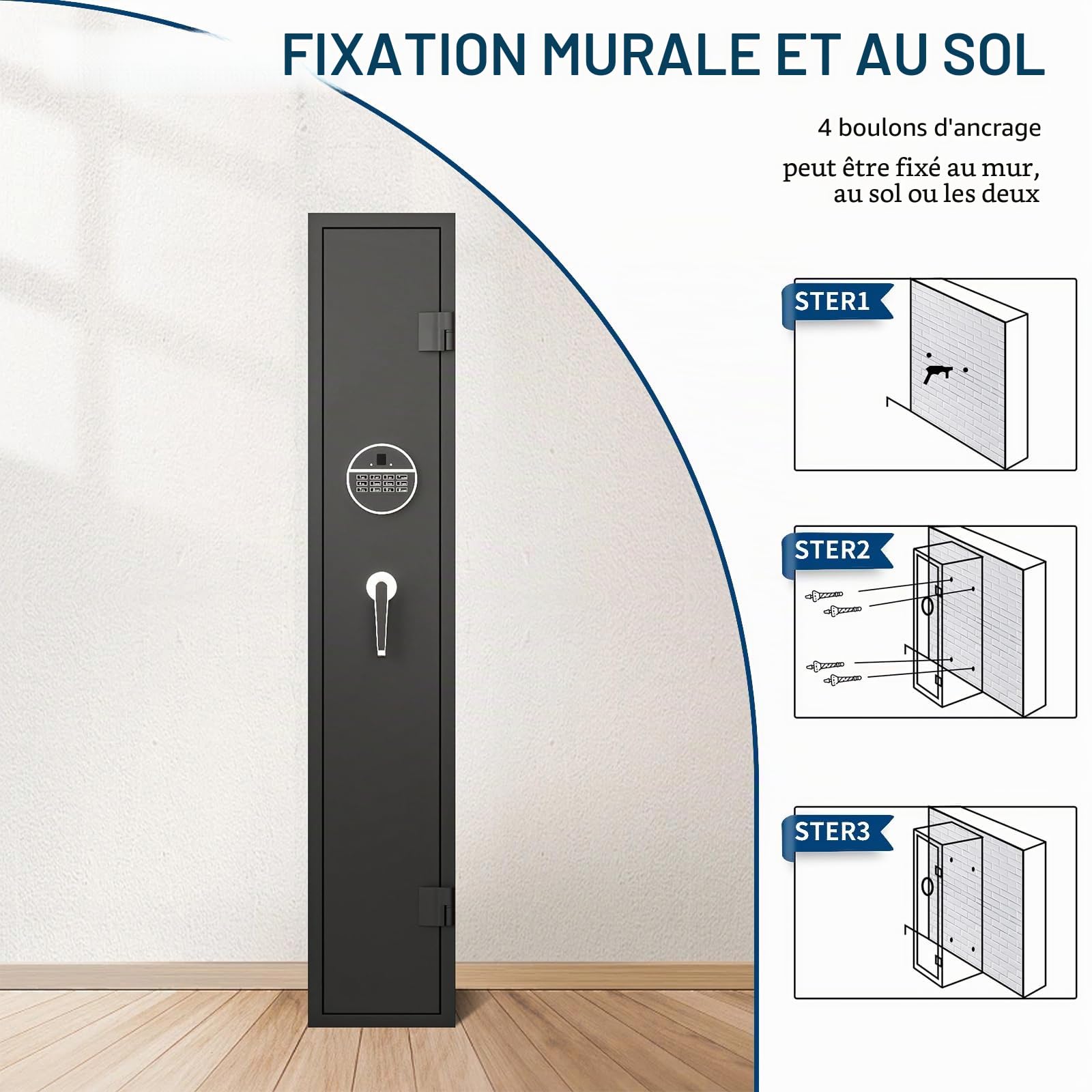 Armoire à Fusils 3 Armes Longues 【Norme DIN EN 1090-1】Armoires à Fusils en Tôle D'acier Armoire à Munitions Verrouillable Séparément Porte-Armes avec Serrure à Clé et Matériel de Montage 138x25x25cm