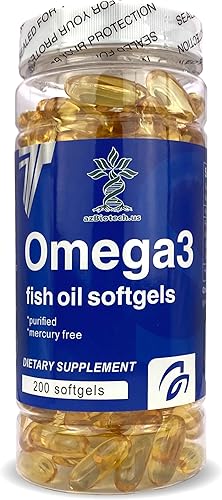 Miniatura 1 de Aceite de pescado 1000 mg Softgels, 300 mg Omega 3 Suplementos, 200 cápsulas blandas, suministro de 100 días