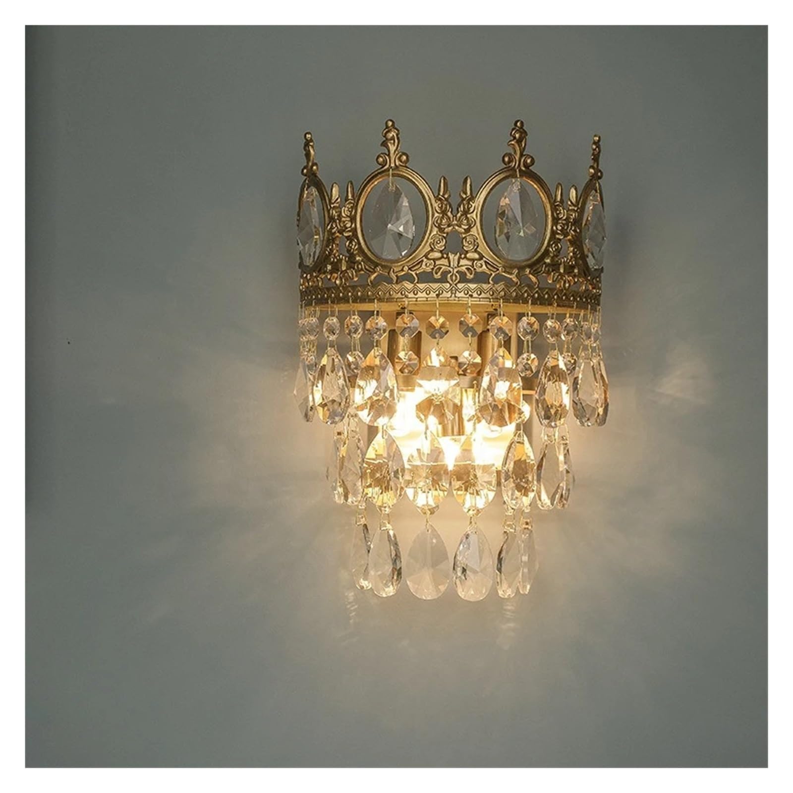 VDOQTLJT French Crown Bronze Wall Lamp - Luxury Crystal Sconce Retro Traditional Light Compatible with Living Room Bedside Restaurant Aisle Chandeliers Modern(Changeable,A)
