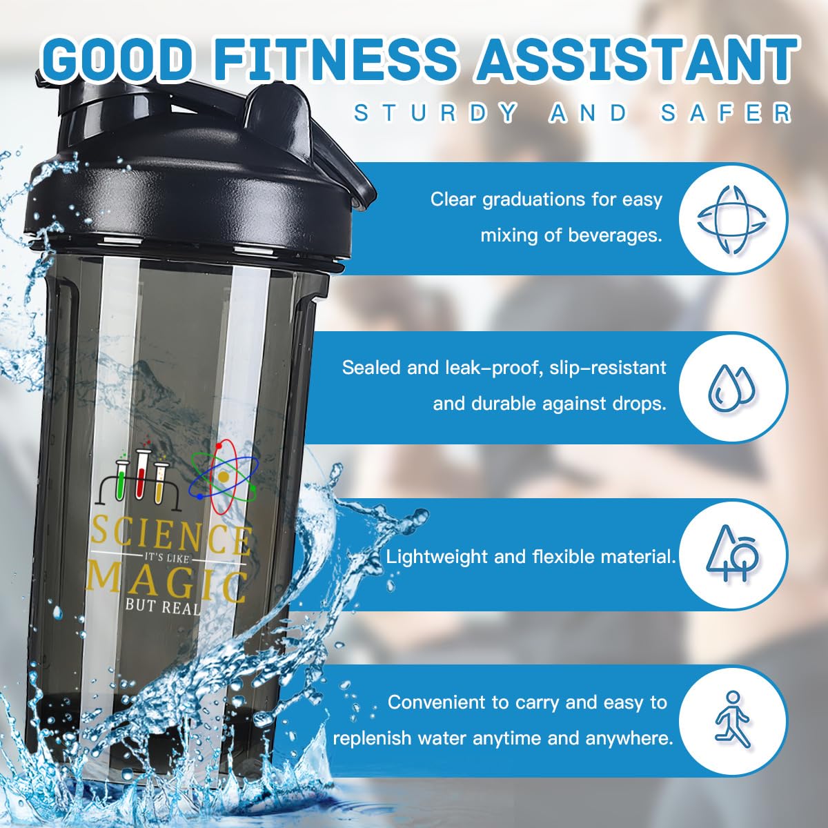 Science It'S Like Magic But Real 18 Ounce Shaker Bottle Drink Mixer Leak-proof Pre Workout Protein Shakes Meal Replacement Shakes Bottles 500ML/18 Oz Black