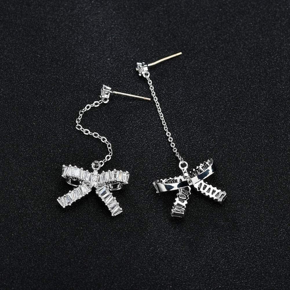 WZGWDC Ohrstecker-Ohrringe für Damen, Schleife, glänzende eingelegte Zirkon-Ohrclips, Quasten-Anhänger-Ohrlinie