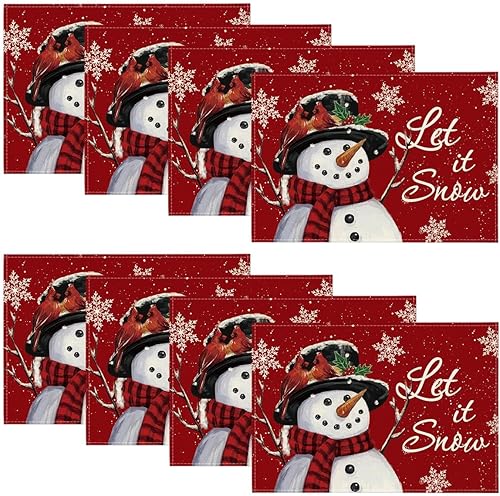 Miniatura 8 de Artoid Mode Juego de 4 manteles individuales de invierno con muñeco de nieve gris, 14 pulgadas, manteles redondos estacionales de Navidad para