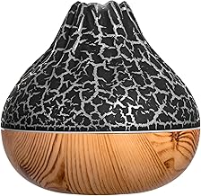 Difusor de Aromas Ultrassônico, 300ml, Umidificador de Ar com LED Multicolorido de Vulcão com Base em Madeira (Preto)