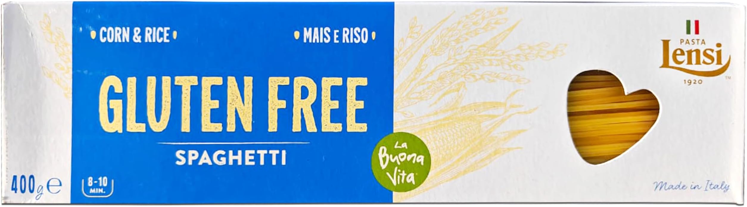 Lensi Corn & Rice Gluten-Free Spaghetti Pasta 400g| Product of Italy| Non GMO Ingredients|Corn & Rice Pasta|8-10 Mins Cooking Time