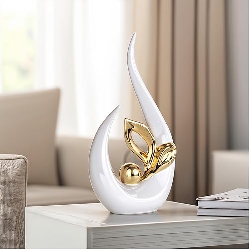 Miniatura 5 de Acento de decoración del hogar de oro blanco, estatua abstracta de cerámica y esculturas para sala de estar, decoración moderna de mediados de siglo