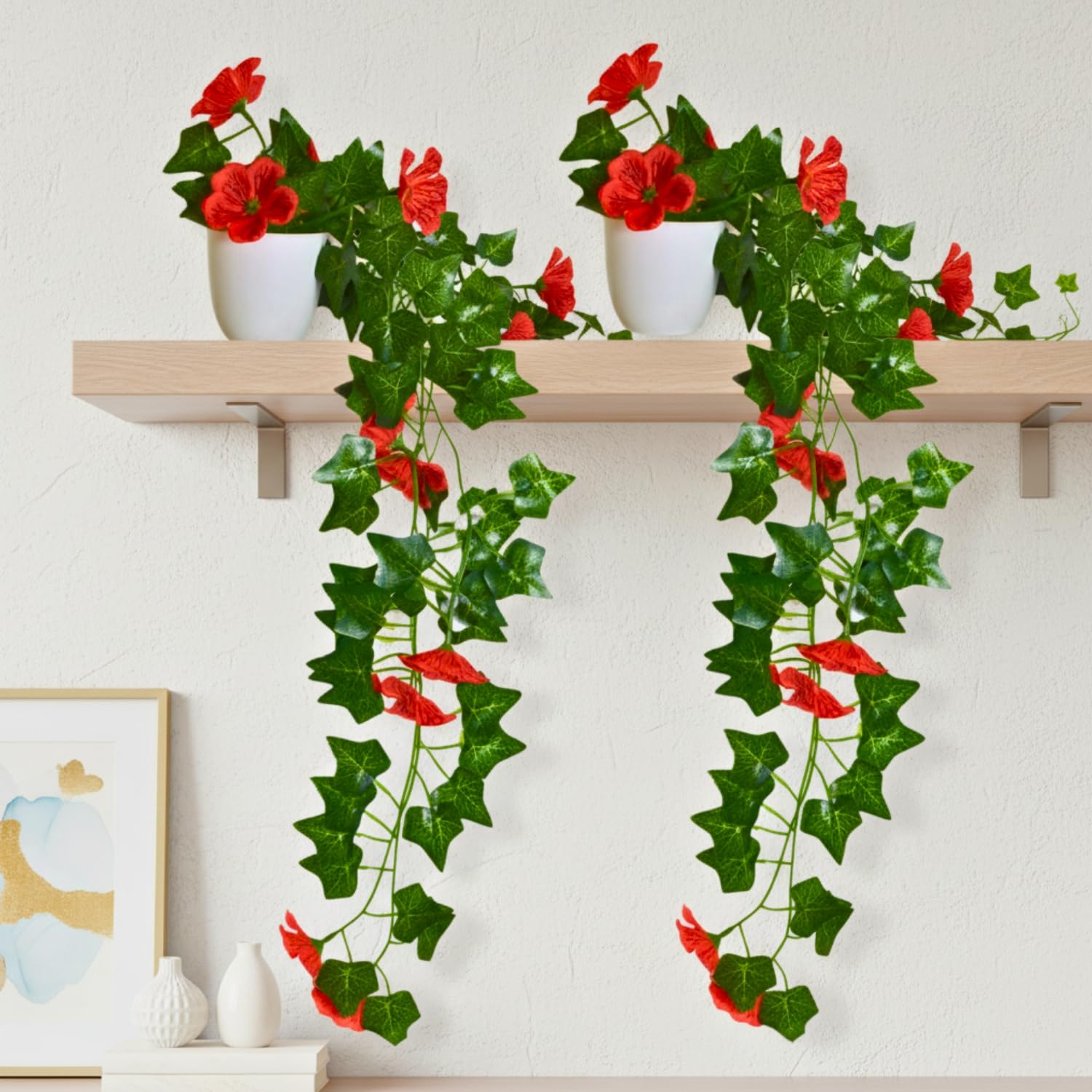 fancymart Artificial Petunia Flower Falling Leaves in Small Pot, 45 cm Height, Home Décor for Wall Shelves & Indoor Spaces