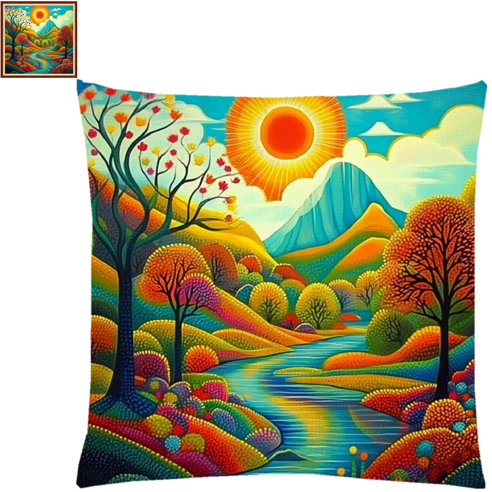 Fanxvivy Stamped Cross Stitch Kits for Adults Beginners Pillow Needlepoint Kit with Embroidery Pattern Needlework Kit Prestamped Stitches Kit 11CT Cross Stitching-Paradise on Earth 18x18 inch