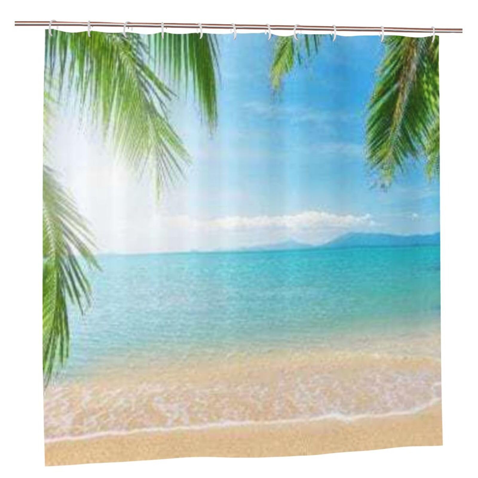 Oudrspo Polyester Fabric Shower Curtain - 70x70 Inch with Metal Grommets, Artistic Privacy Design, Palm and Tropical Beach