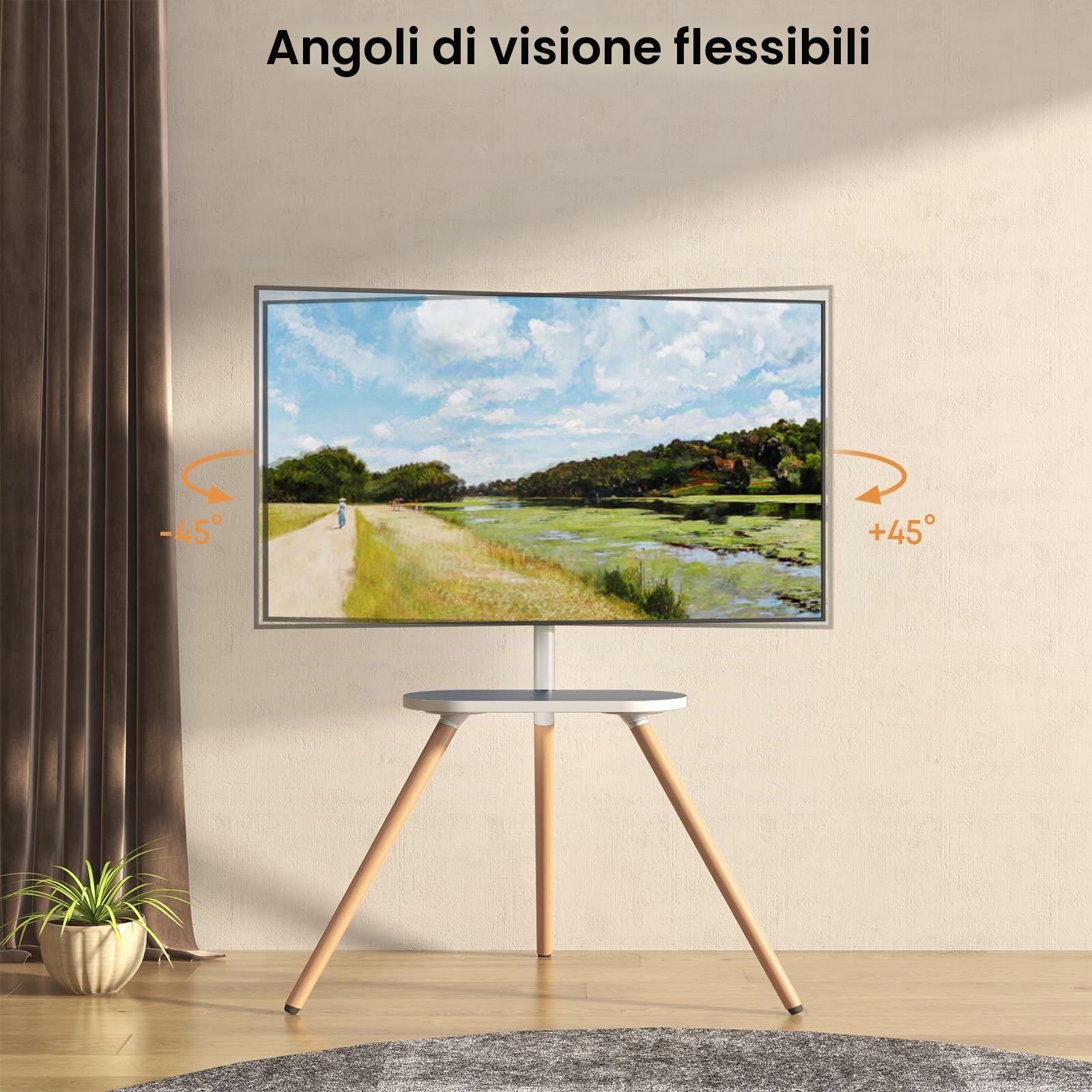 PUTORSEN Tripod Supporto TV Universale, Dimensioni Schermo 43"-65", LCD/LED/OLED/QLED, Girevole e Adattabile in Altezza, Max VESA 400 x 400mm, Design Elegante, Bianca