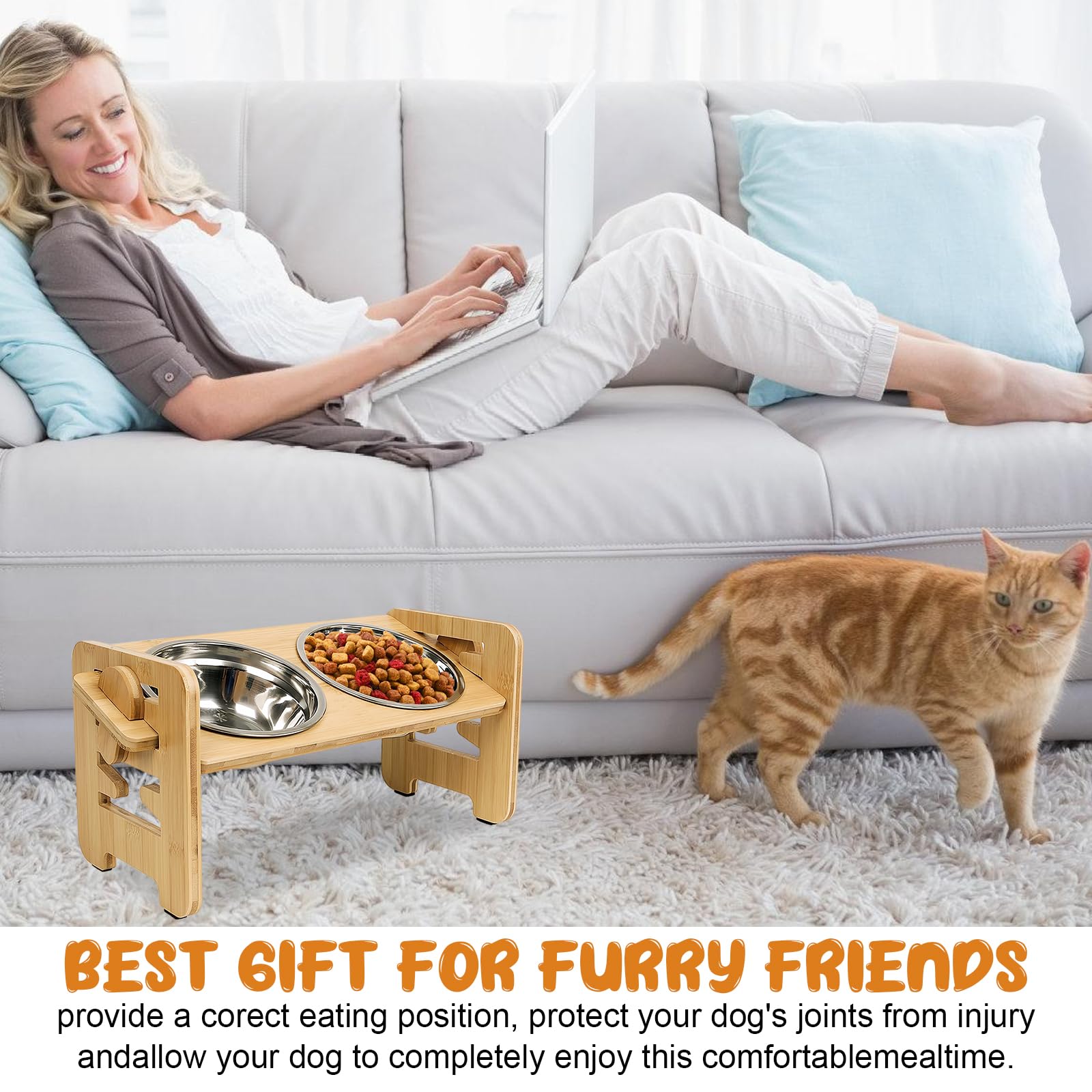 Surelevee Gamelle surélevée pour chiens et chats Surelevee avec 2 bols en acier inoxydable à 6 hauteurs réglables, gamelle surélevée pour chiens et chats