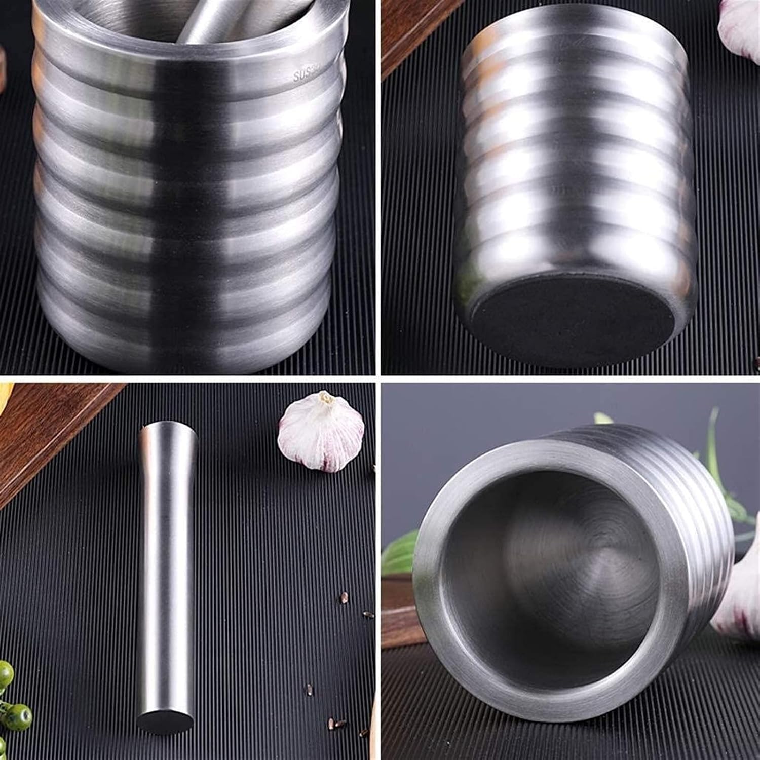 18/8 Stainless Steel Mortar and Pestle with Brush,Pill Crusher,Spice Grinder,Herb Bowl,Pesto Powder