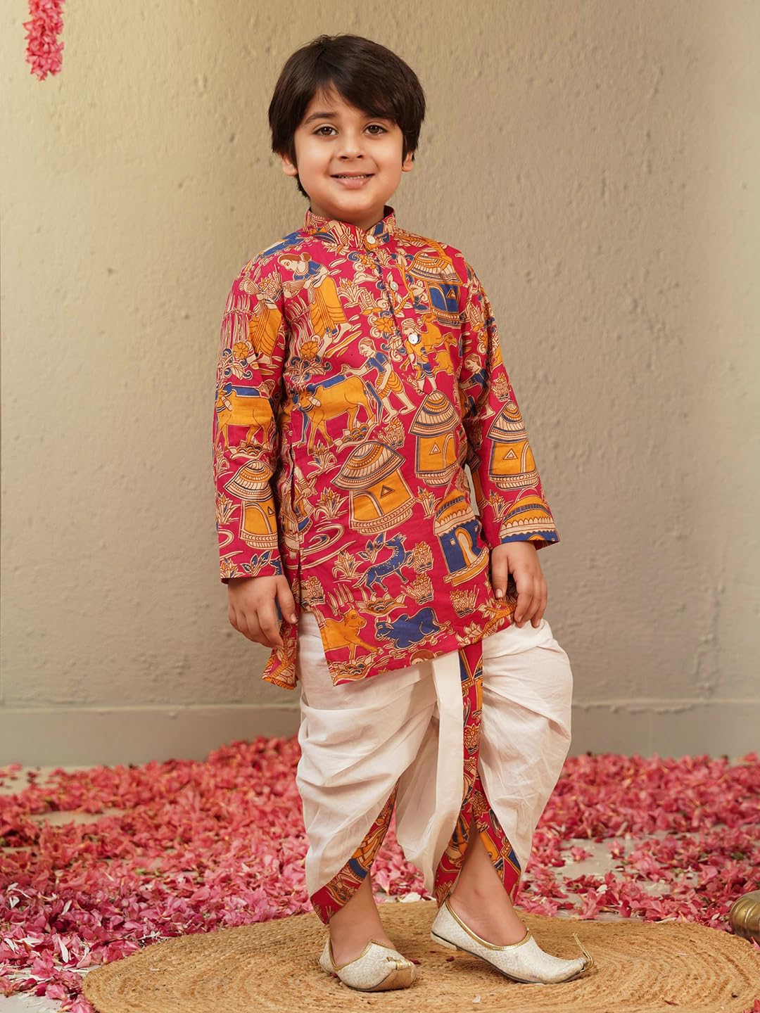 AJ DEZINES Boys Cotton Full Sleeve Abstract Pink Printed Dhoti Kurta Set for Boys - Ethnic Wear | Traditional | Festival Outfit for boys - Regular Fit (Twister-1953-PINK-4) - Image 6 thumbnail