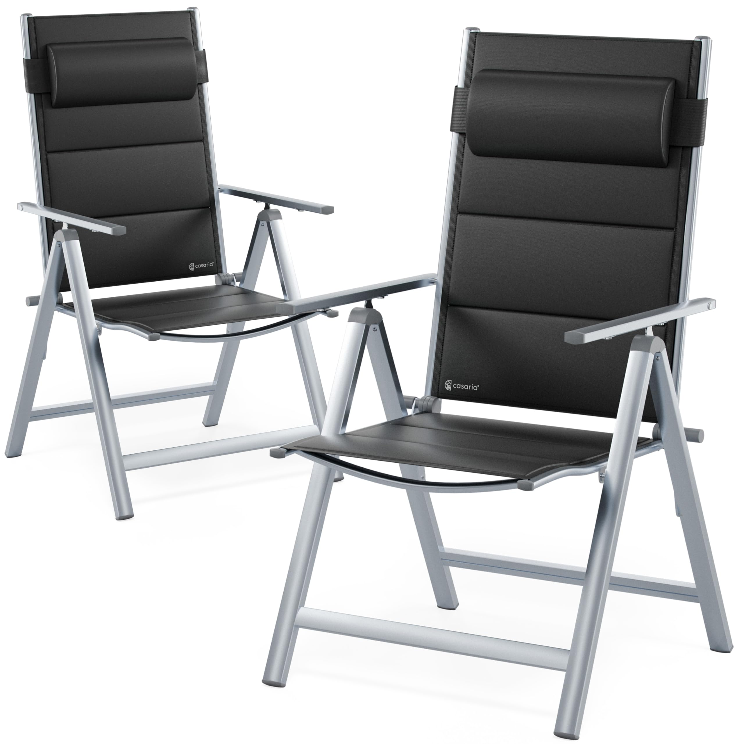CASARIA 2 Bern Premium High Back Folding Aluminium Garden Chairs Silver