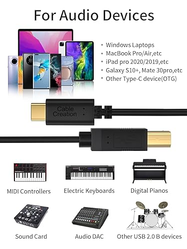 Miniatura 7 de CableCreation Cable USB C de impresora USB C de 3.3 pies para impresora USB C a B, cable escáner de impresora a cable MIDI USB C para Yamaha Casio