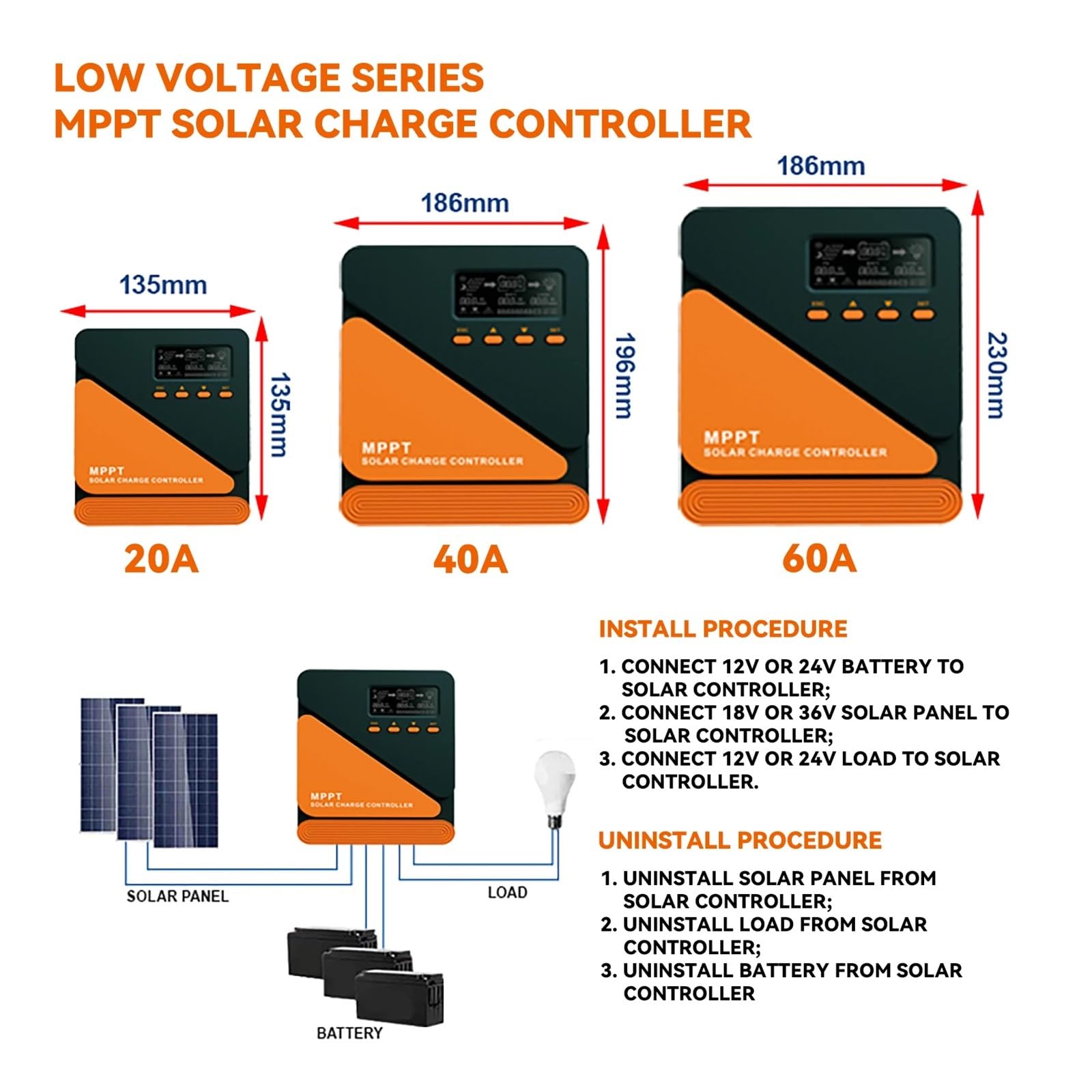 Contrôleur De Charge Solaire 20A 40A 60A MPPT 12V 24V Régulateur Intelligent Panneau pour camping-car/camping-car(MPPT 40A)