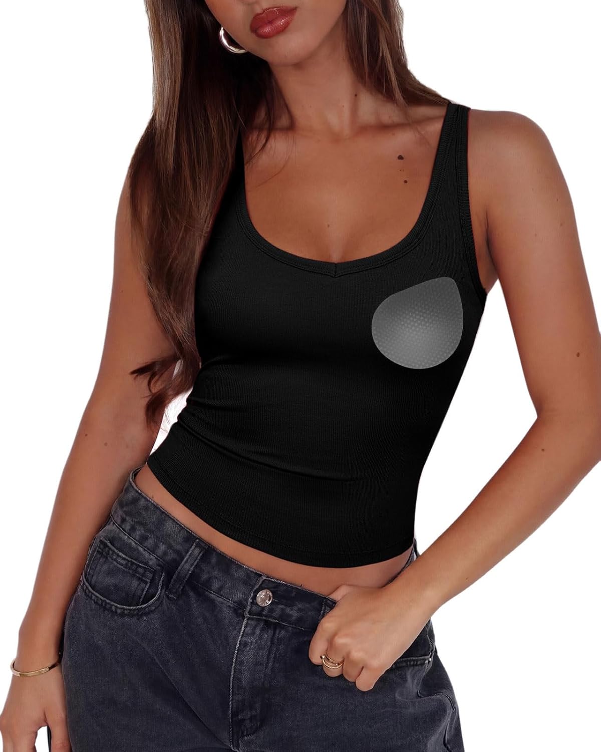 SUUKSESS Women Padded Cotton Ribbed V Neck Tank Top Summer Basic Going Out Tops