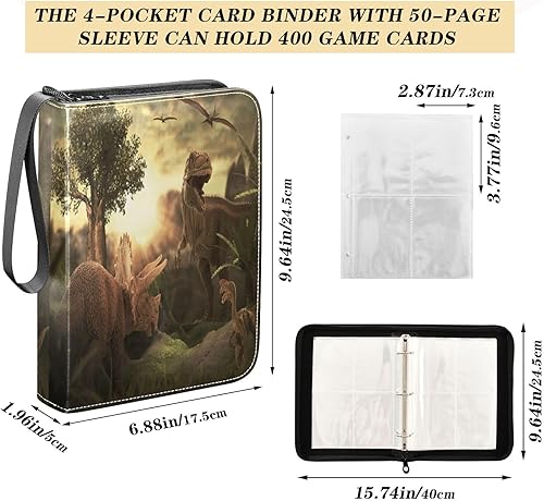 Miniatura 4 de Carpeta de tarjetas de dinosaurio con 4 bolsillos, 400 bolsillos con 50 fundas extraíbles, carpeta de colección de tarjetas con cremallera, álbum de