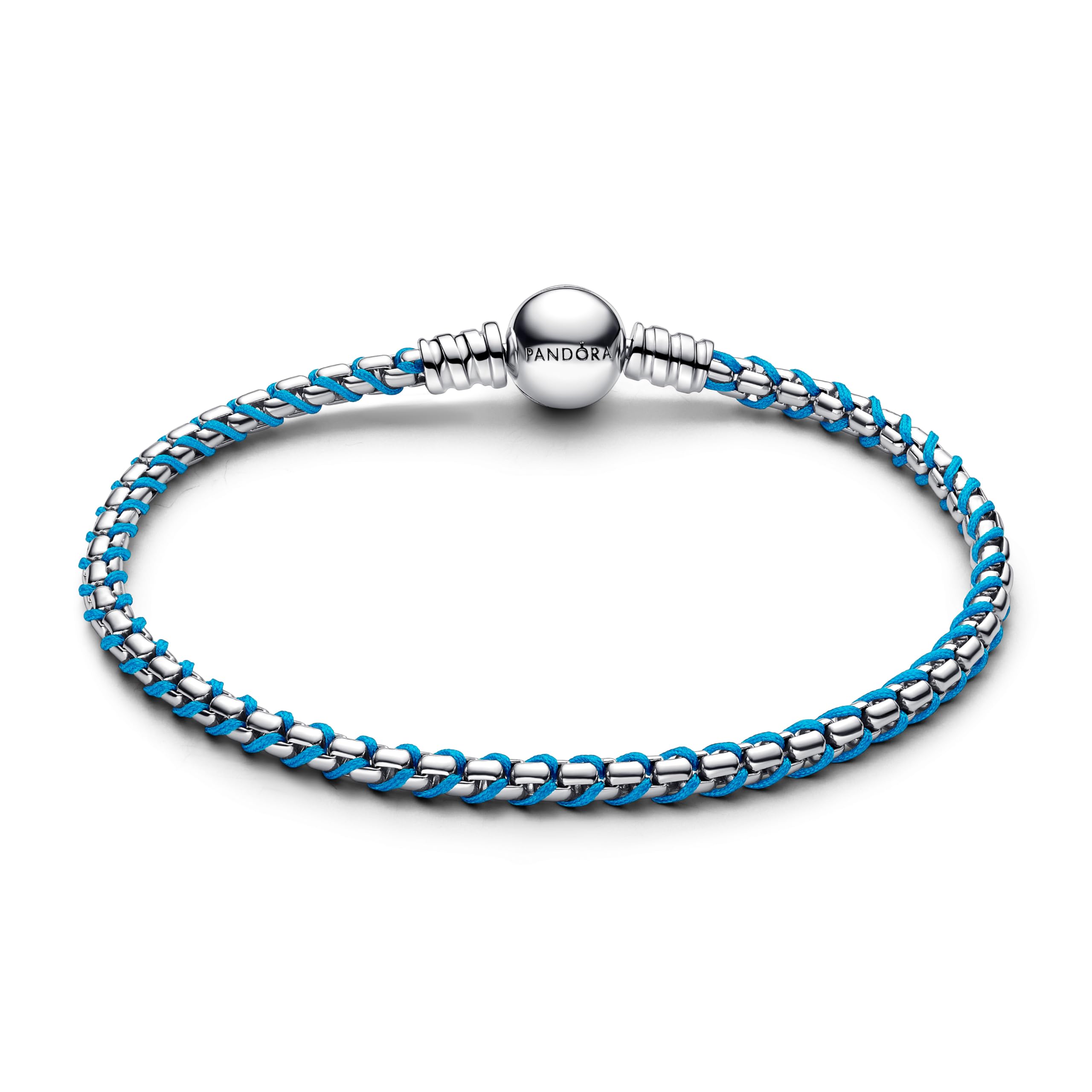 PANDORA Blaue Kordel Schlangen-Gliederarmband aus Sterling-Silber, Kombination aus Stoff und Metall, Moments Kollektion, Länge: 23 cm, 593816C01-23