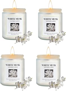 4 Pack White Musk Candle Set, 30 oz 200 Hour Home Aromatherapy Jar Candles, Long Lasting Aromatherapy Candles for Bedrooms Yoga Rooms Lounges Gardens Patios Balconies and Camping